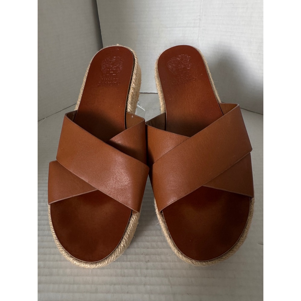 Vince Camuto Carran Sandals Womens 9 Brown Leather Espadrille Platform Slide
